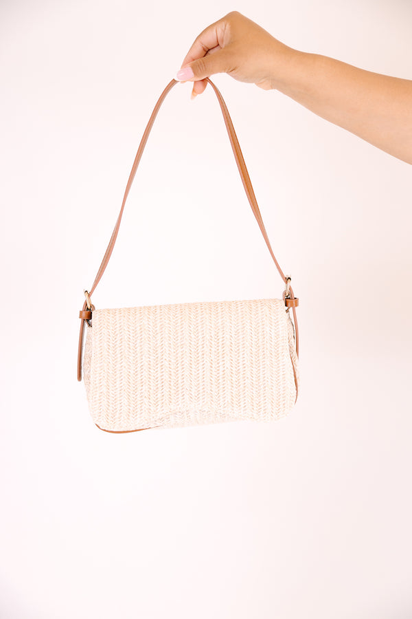 Chic Soul plus size clothing, off white purse with a natural leather strap 