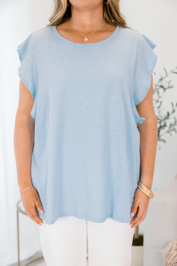 Chic Soul plus size clothing, light blue top with flutter cap sleeves