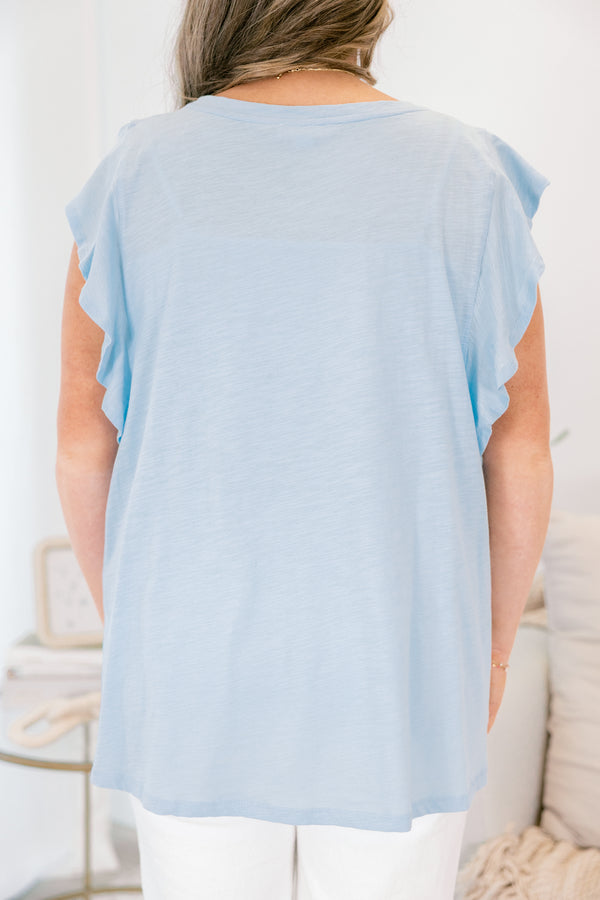 Chic Soul plus size clothing, light blue top with flutter cap sleeves