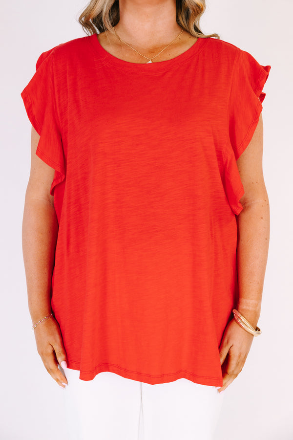Chic Soul plus size clothing, high neck red tank with flutter sleeves