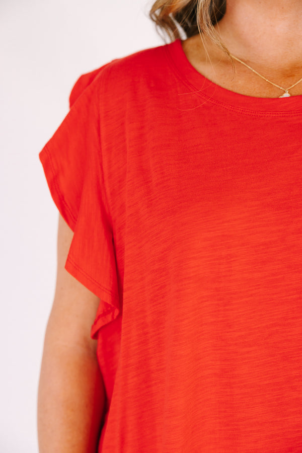 Chic Soul plus size clothing, high neck red tank with flutter sleeves