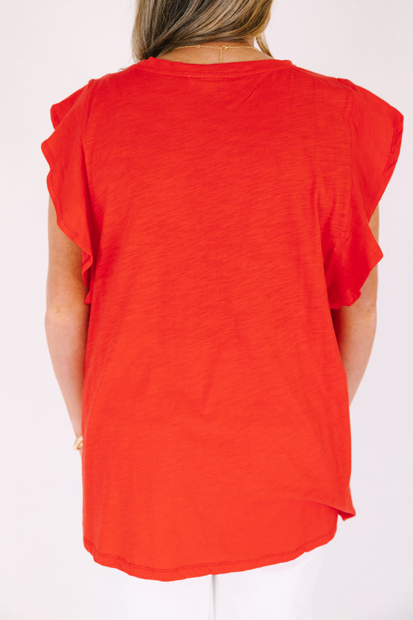 Chic Soul plus size clothing, high neck red tank with flutter sleeves