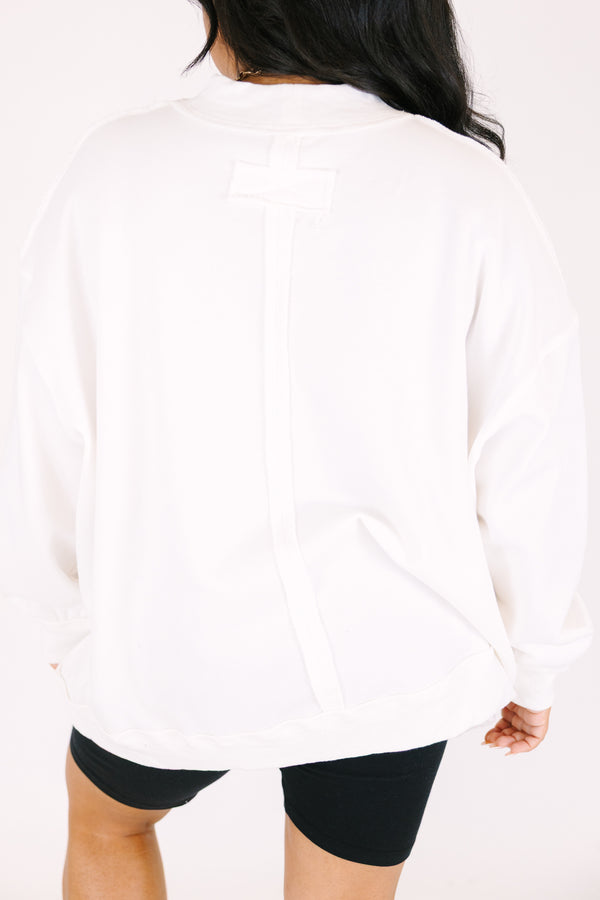Chic Soul plus size clothing, ivory long sleeve crew neck with the saying 