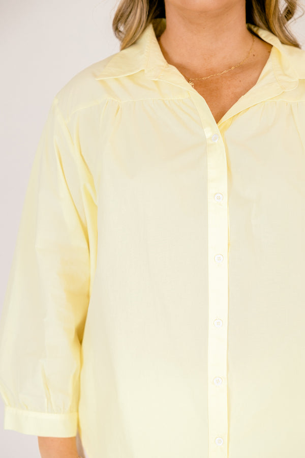Chic Soul plus size clothing, lemon yellow button down long sleeve top