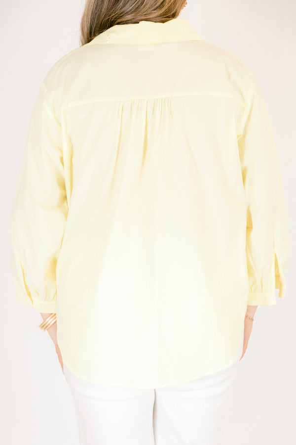 Chic Soul plus size clothing, lemon yellow button down long sleeve top