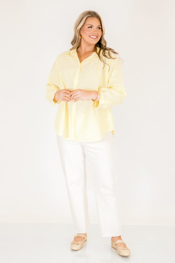 Chic Soul plus size clothing, lemon yellow button down long sleeve top