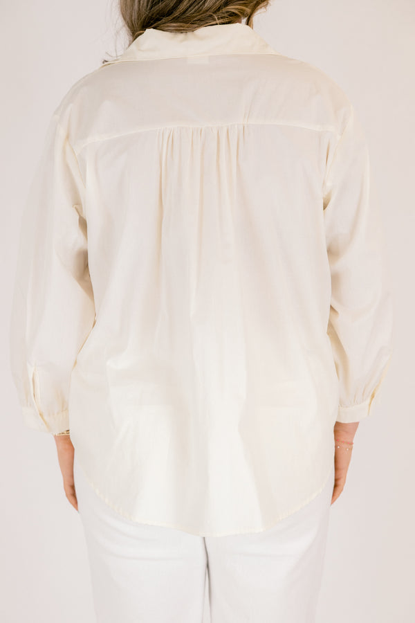 Chic Soul plus size clothing, oatmeal long sleeve button down top with collar