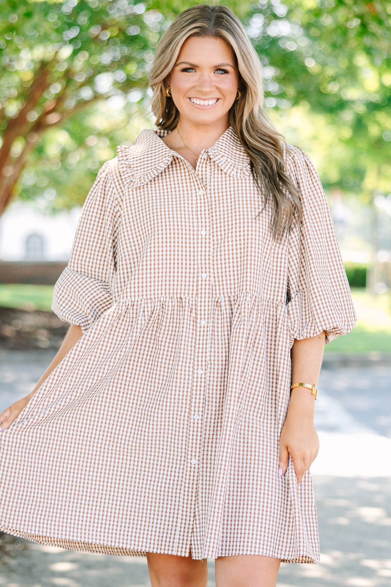 Let It Be Easy Dress, Brown Gingham – Chic Soul