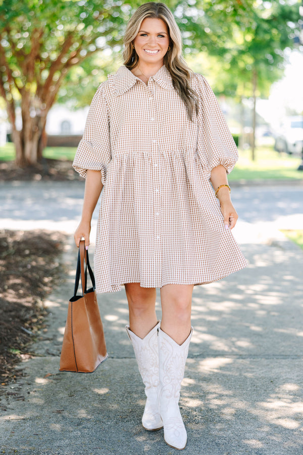 Let It Be Easy Dress, Brown Gingham