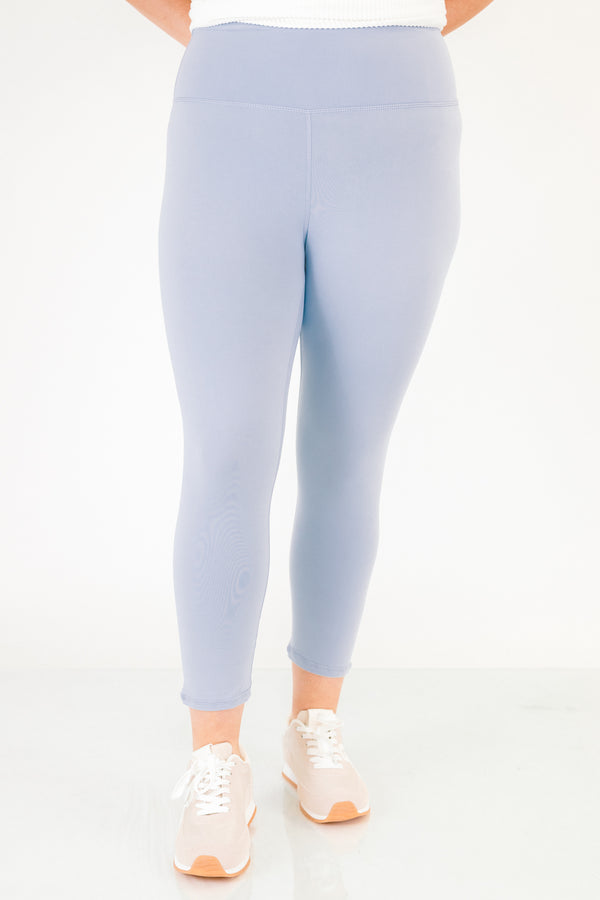 Chic Soul plus size clothing, light blue ankle length leggings with a high waistband 