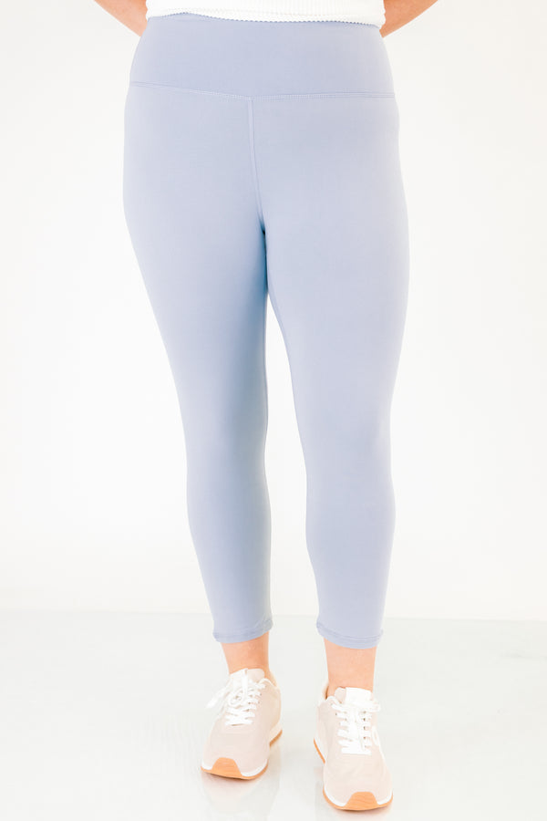 Chic Soul plus size clothing, light blue ankle length leggings with a high waistband 