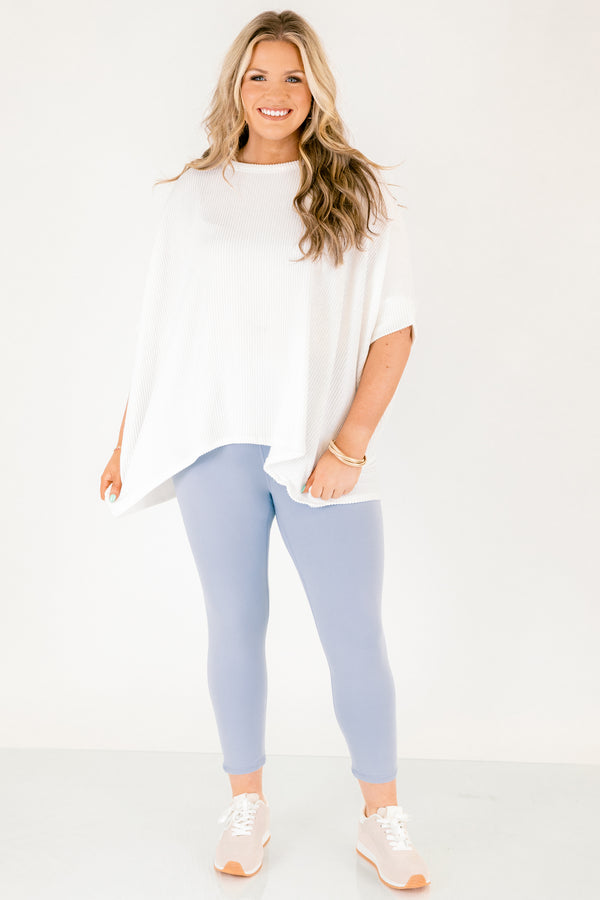 Chic Soul plus size clothing, light blue ankle length leggings with a high waistband 