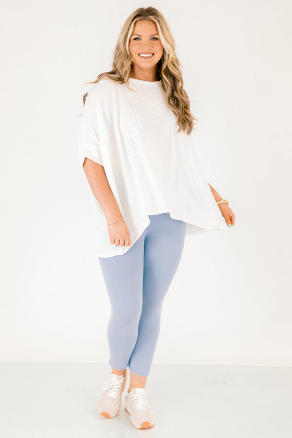 Chic Soul plus size clothing, light blue ankle length leggings with a high waistband 