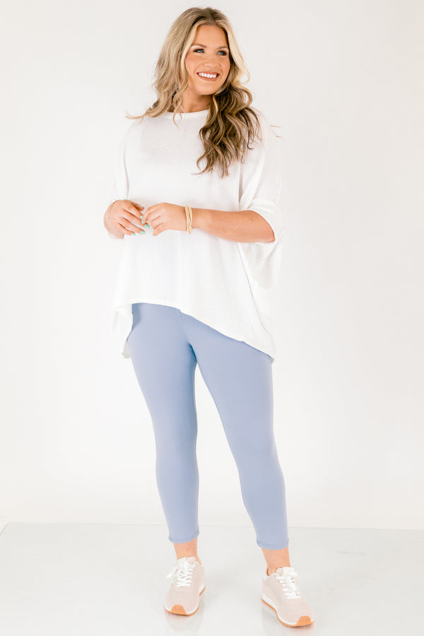 Chic Soul plus size clothing, light blue ankle length leggings with a high waistband 