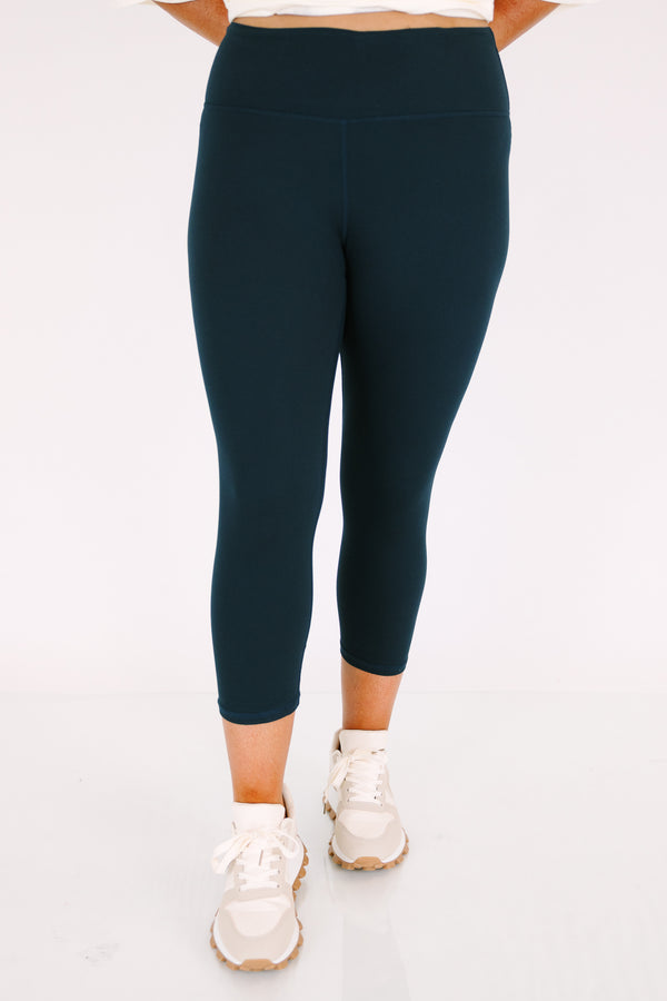 Plus Size cropped nocturnal navy leggings in a buttery soft microfiber and spandex blend.