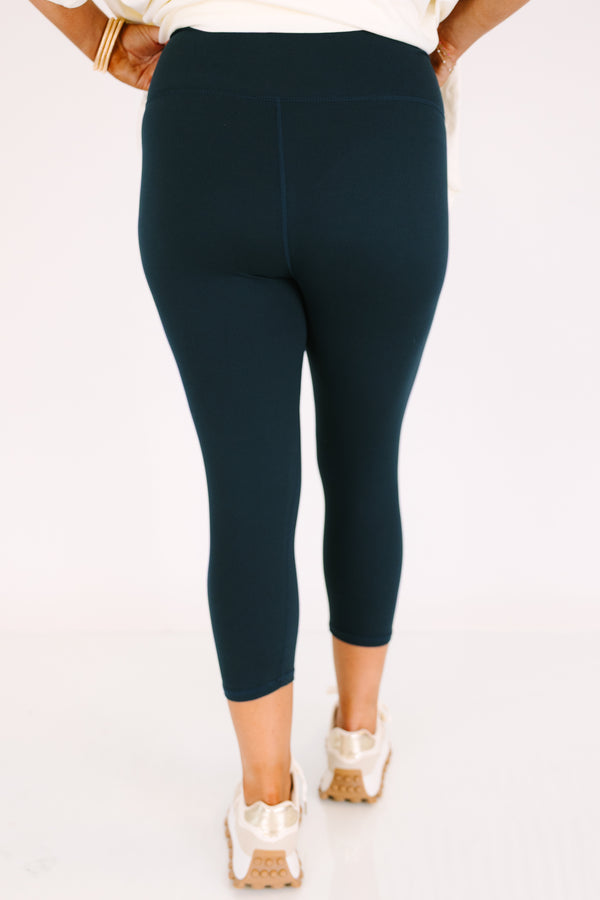 Plus Size cropped nocturnal navy leggings in a buttery soft microfiber and spandex blend.