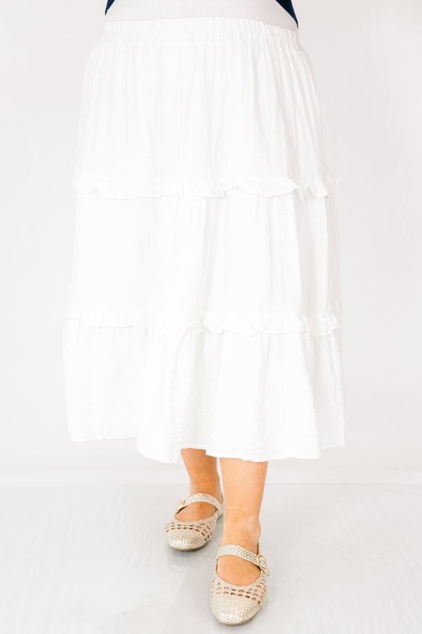 Chic Soul plus size clothing, white tiered maxi skirt