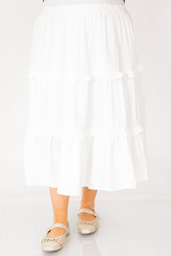 Chic Soul plus size clothing, white tiered maxi skirt