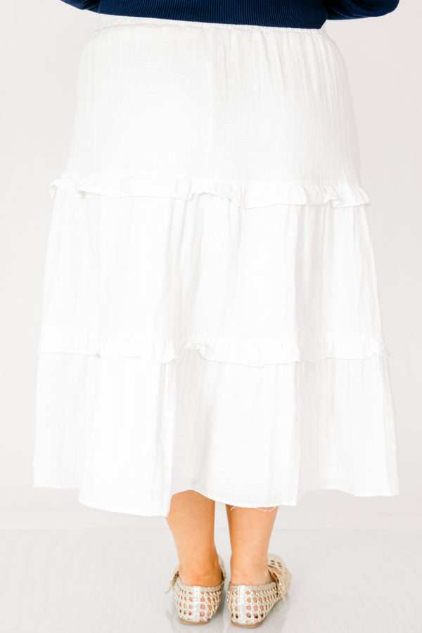 Chic Soul plus size clothing, white tiered maxi skirt