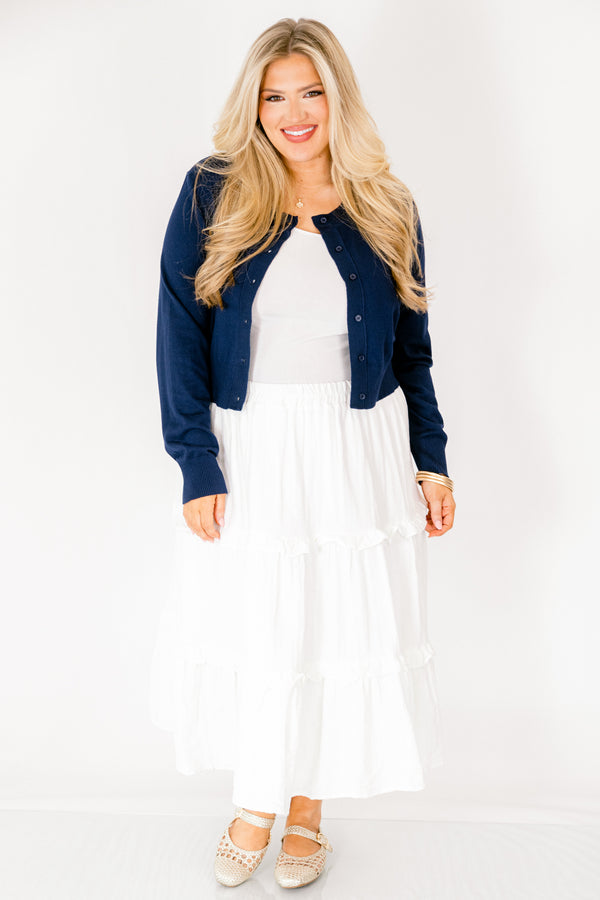 Chic Soul plus size clothing, white tiered maxi skirt