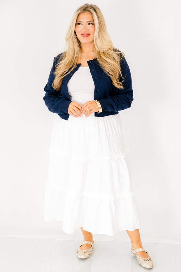 Chic Soul plus size clothing, white tiered maxi skirt