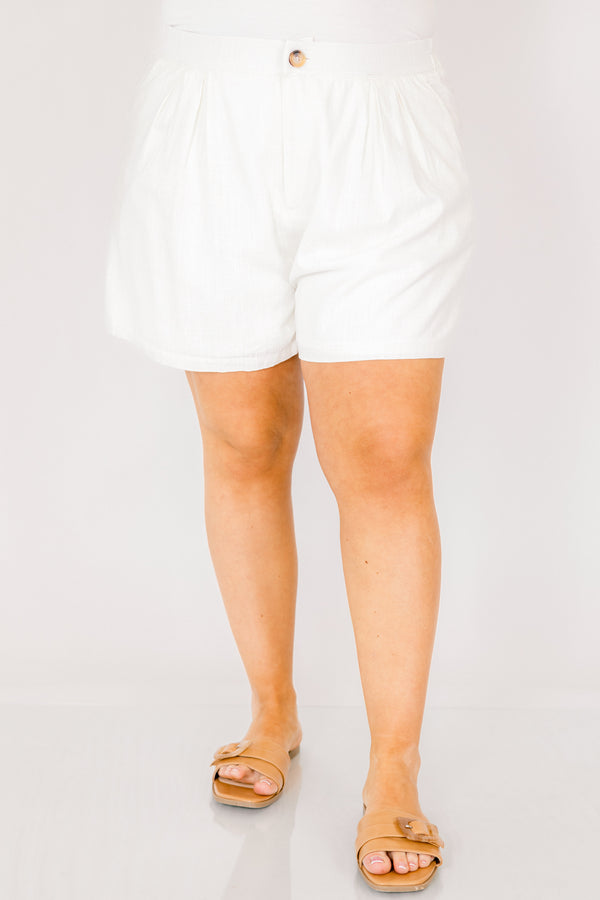 Chic Soul plus size clothing, white wooden button closure wide leg shorts
