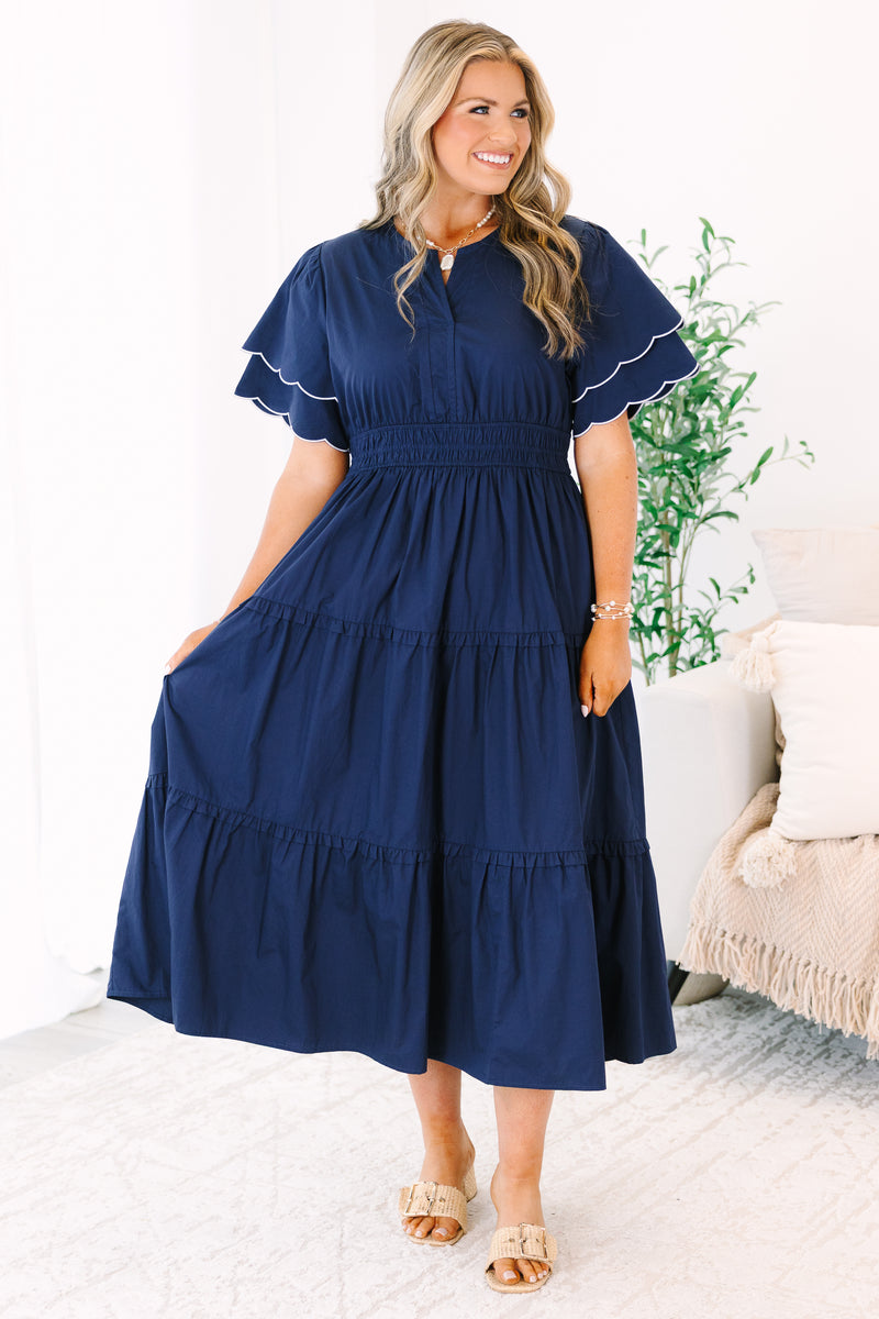 navy blue tiered midi dress Living For The Classics Dress, Navy – Chic Soul