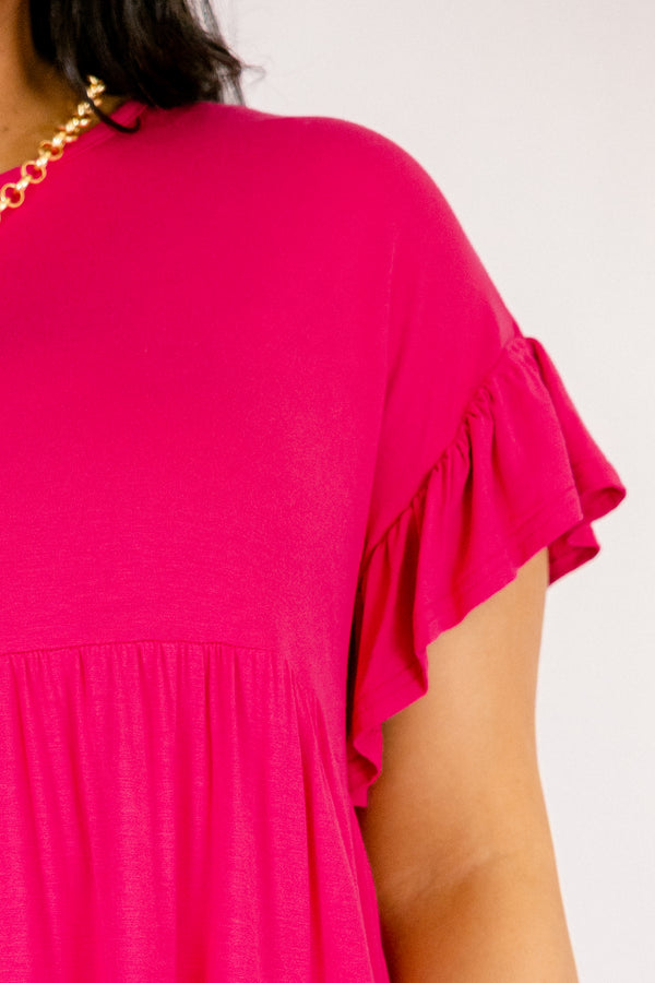 Chic Soul plus size clothing, berry pink short flutter sleeve babydoll tunic