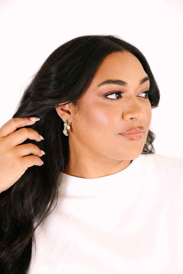 Chic Soul plus size clothing, gold and turquoise stone hoop earrings