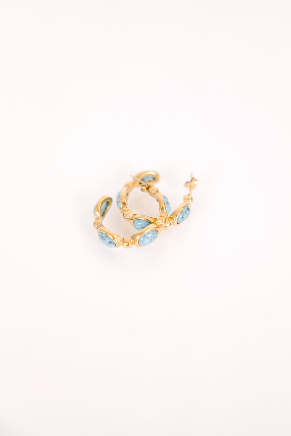 Chic Soul plus size clothing, gold and turquoise stone hoop earrings