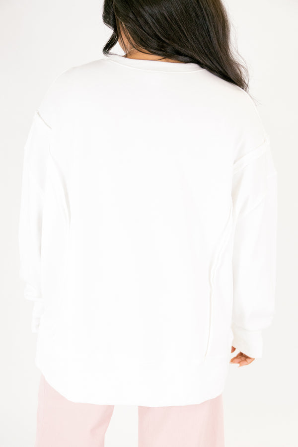 Chic soul plus size clothing, white oversized crewneck with 