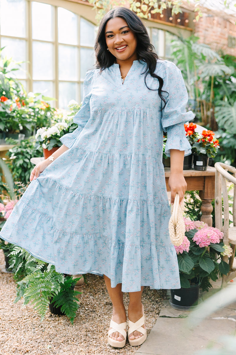 light blue plus dress Easter Dress Plus Size Women Spring Summer Casual Light Blue Pastel Puff Sleeve Eyelet A Line Wedding Guest Long Dresses at Amazon Women's Clothing store