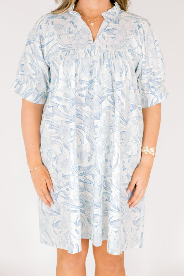 Chic Soul plus size clothing, light mint blue and green abstract watercolor pattern short puff sleeve baby doll dress with v neckline cutout