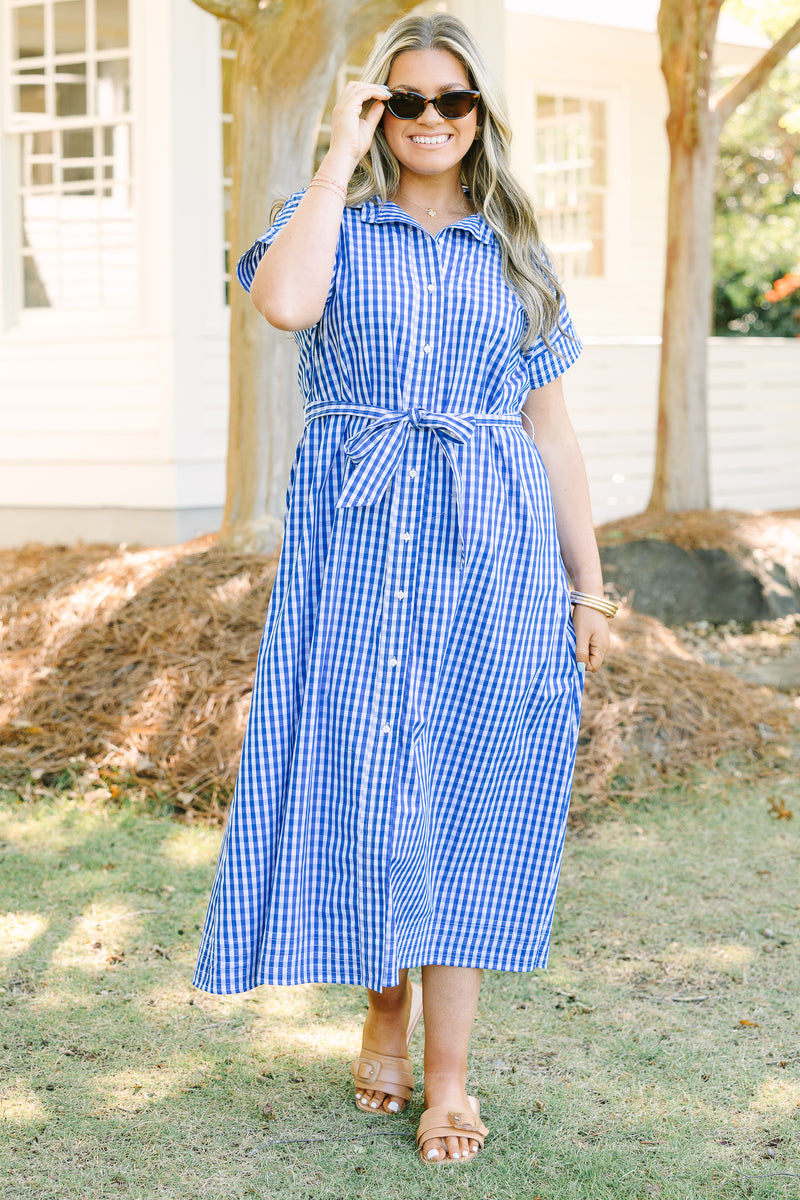 royal blue bohemian dress Royal Blue Hand Block Printed Cotton Floral Mini Maxi Dress - Square  Neckline With Smocking Mini Maxi- Long Ruffle Sleeve Bohemian Dress