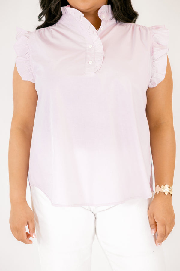 Chic Soul plus size clothing, purple ruffle sleeveless tank top with ruffle collar