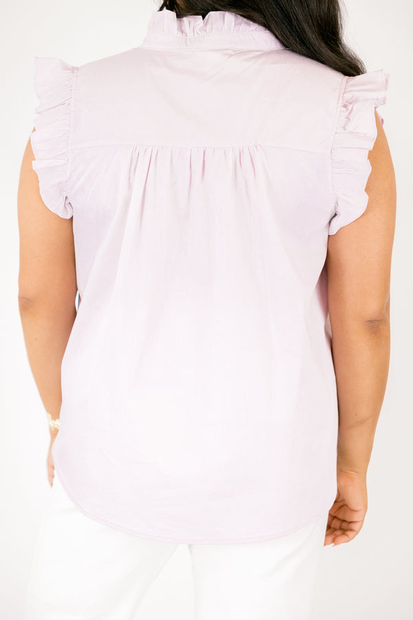 Chic Soul plus size clothing, purple ruffle sleeveless tank top with ruffle collar