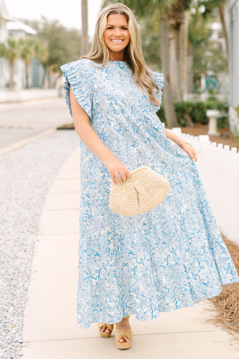 flowey maxi dress Women's Mossy Meadows Dress, Blue boho plus wedding dress Sleeve Length Charlotte Cocktail Midi Dress Size Clothing:12-18M