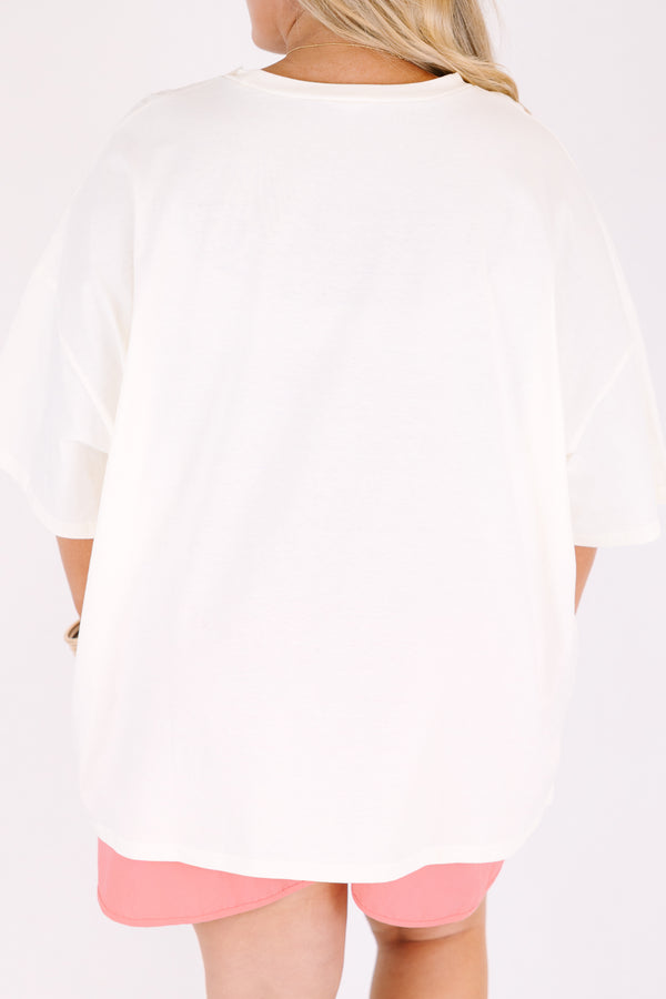 Chic Soul plus size clothing, off white oversized short sleeve tee with 