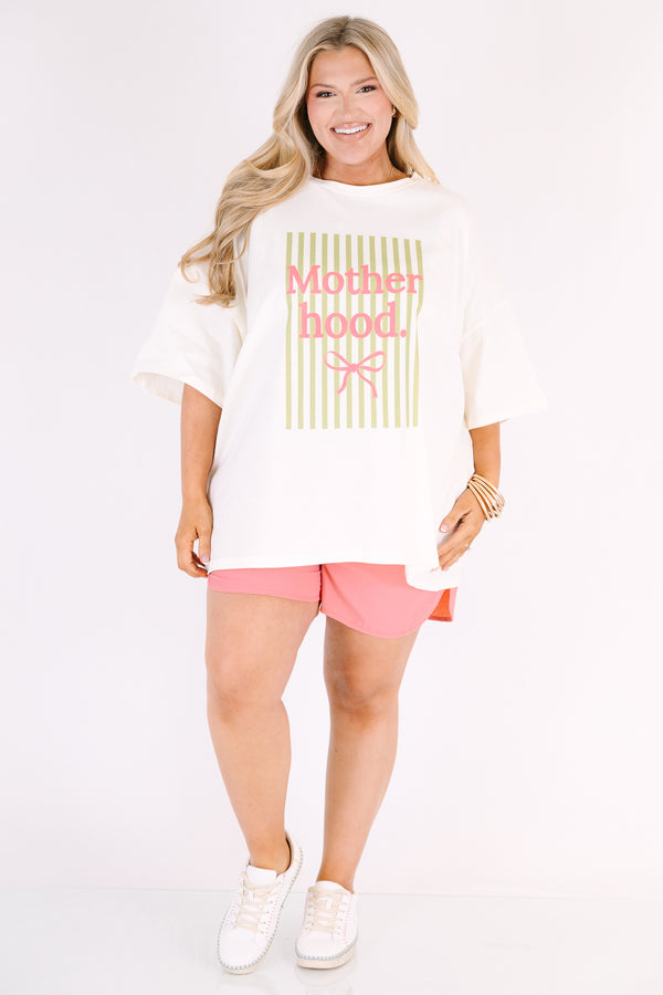 Chic Soul plus size clothing, off white oversized short sleeve tee with 