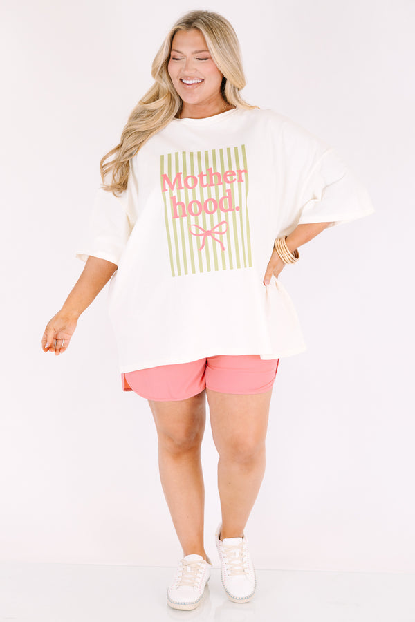 Chic Soul plus size clothing, off white oversized short sleeve tee with 