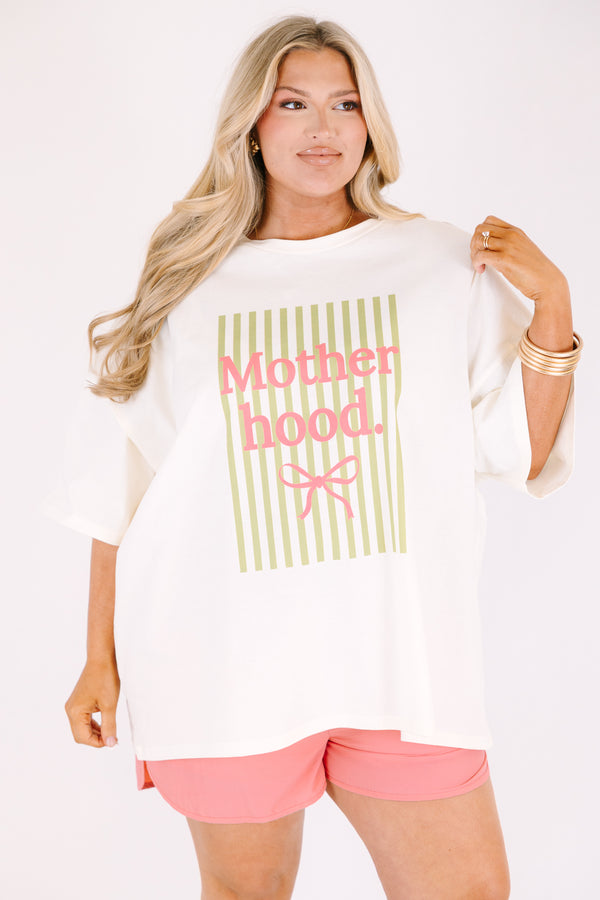 Chic Soul plus size clothing, off white oversized short sleeve tee with 