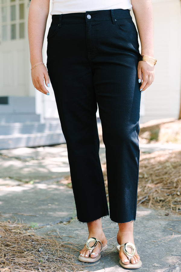 Chic Soul plus size clothing, black jeans with relaxed fit and raw hemline