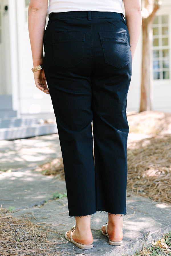 Chic Soul plus size clothing, black jeans with relaxed fit and raw hemline