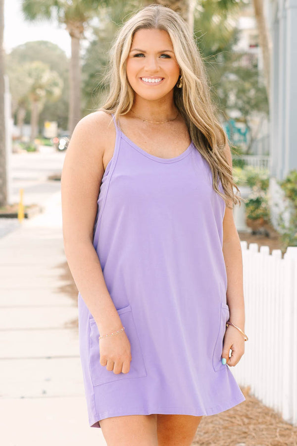 Chic Soul plus size clothing, purple tank top athletic dress with  lower front pockets 