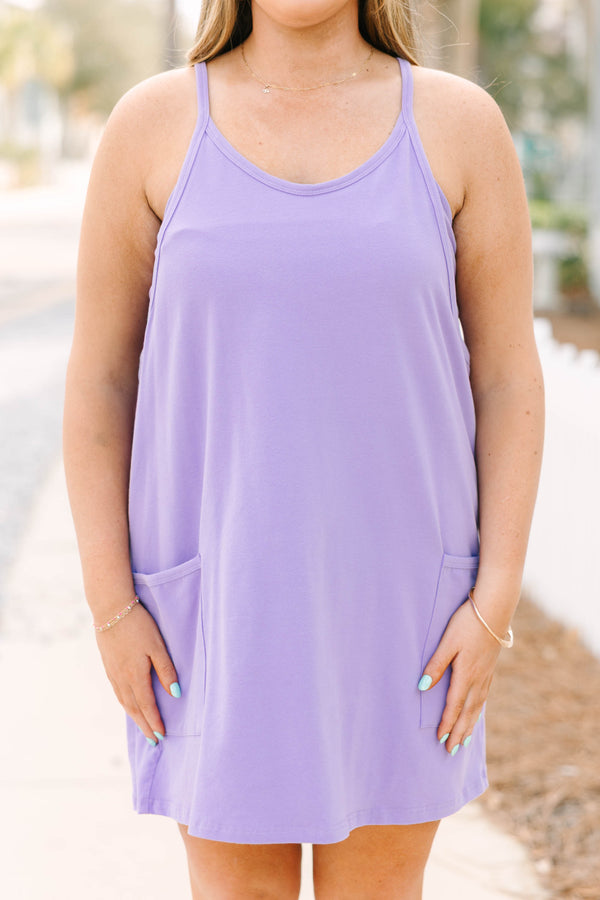 Chic Soul plus size clothing, purple tank top athletic dress with  lower front pockets 