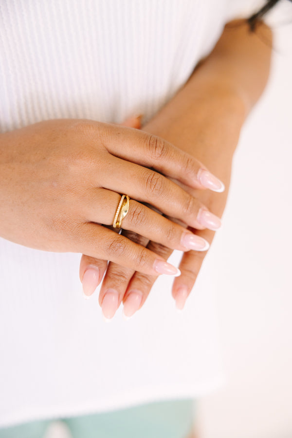 Chic Soul plus size clothing, gold two layered ring with a twisted gold strand on top and a beaded strand  of the bottom 