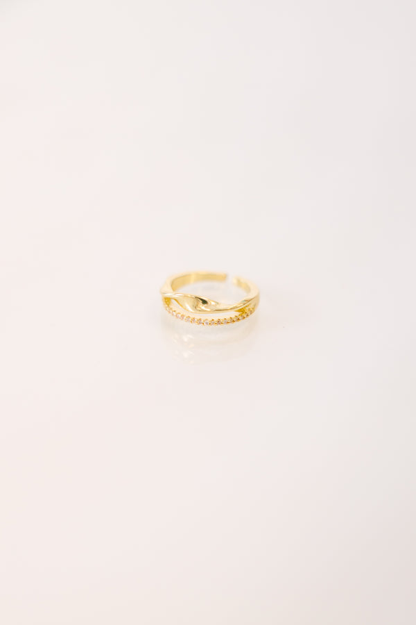 Chic Soul plus size clothing, gold two layered ring with a twisted gold strand on top and a beaded strand  of the bottom 