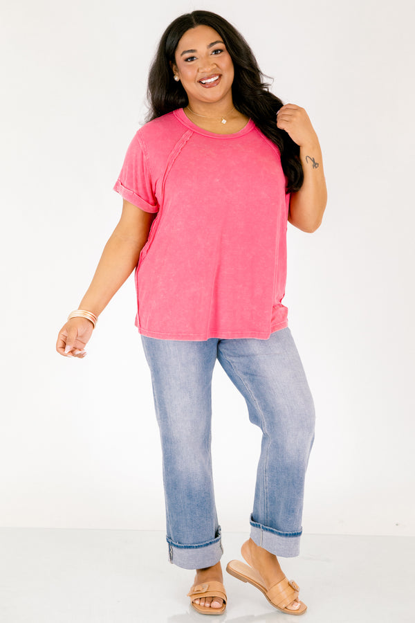 Chic Soul plus size clothing, fuchsia pink short sleeve top