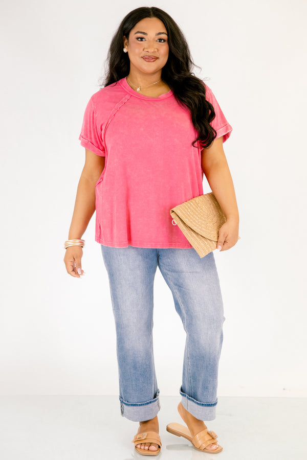 Chic Soul plus size clothing, fuchsia pink short sleeve top