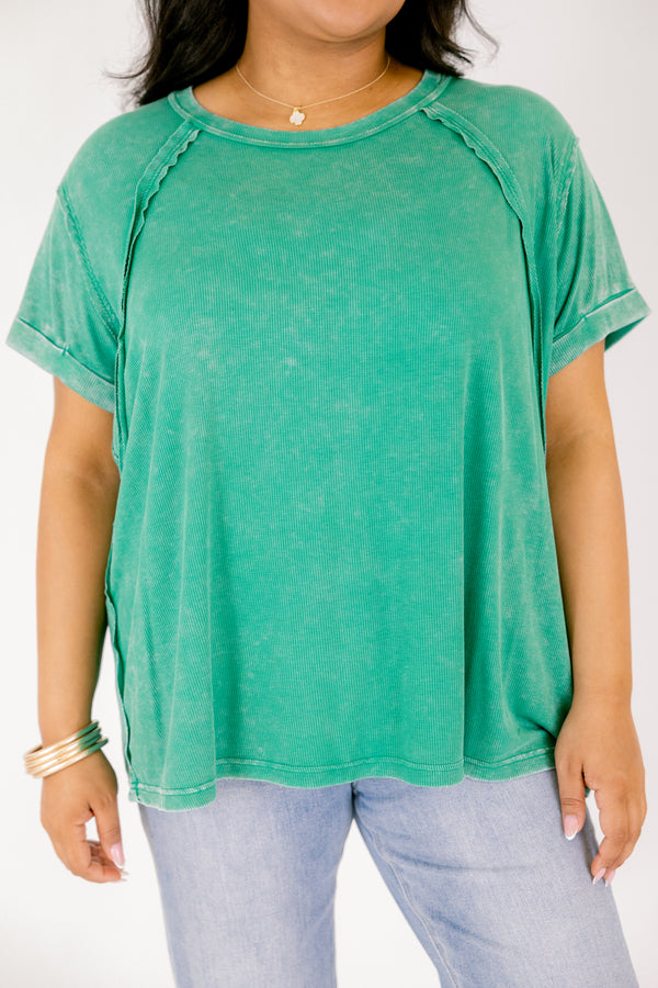 Chic Soul plus size clothing, kelly green short sleeve crew neck top